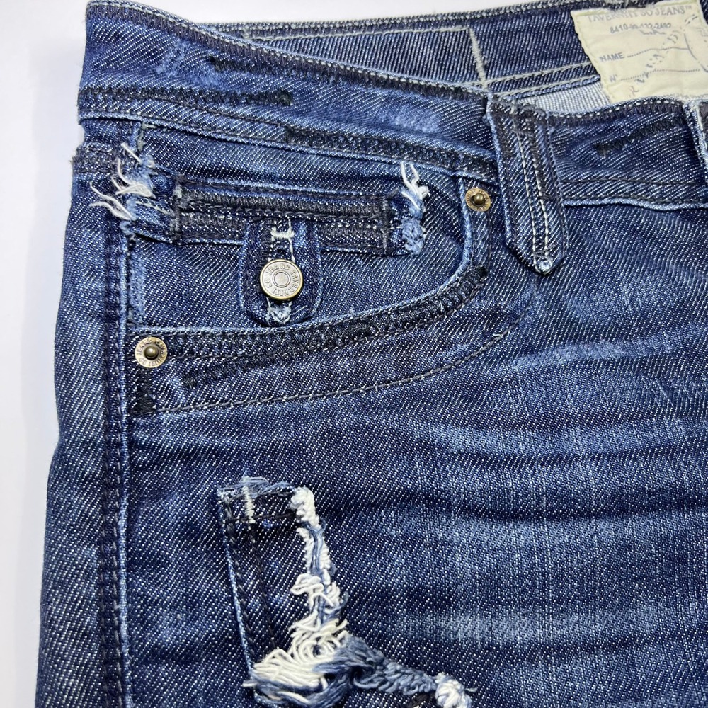 Taverniti So Jeans Janis Punk Women Size 29 Dark Blue Distressed Low Rise Flare - Picture 9 of 13